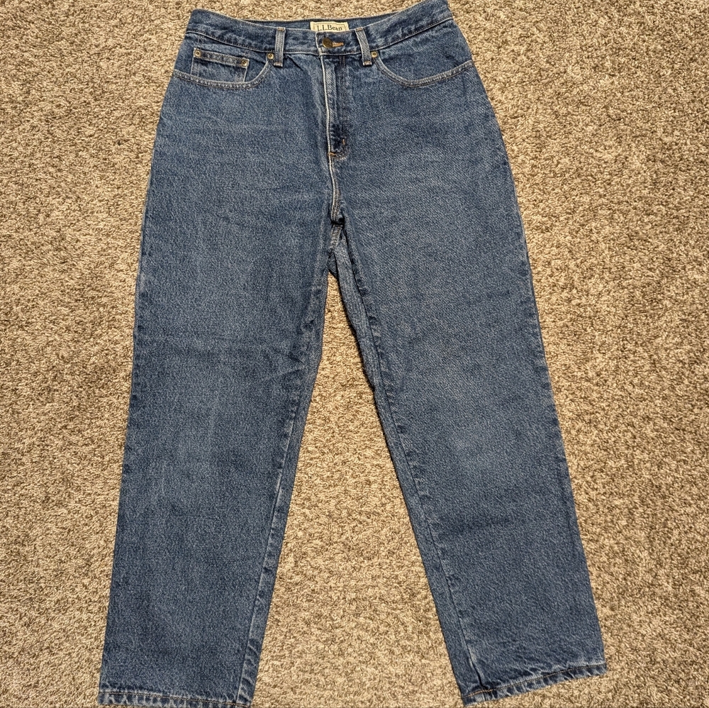 LL Bean Floral Lining Blue Denim Jeans, 12